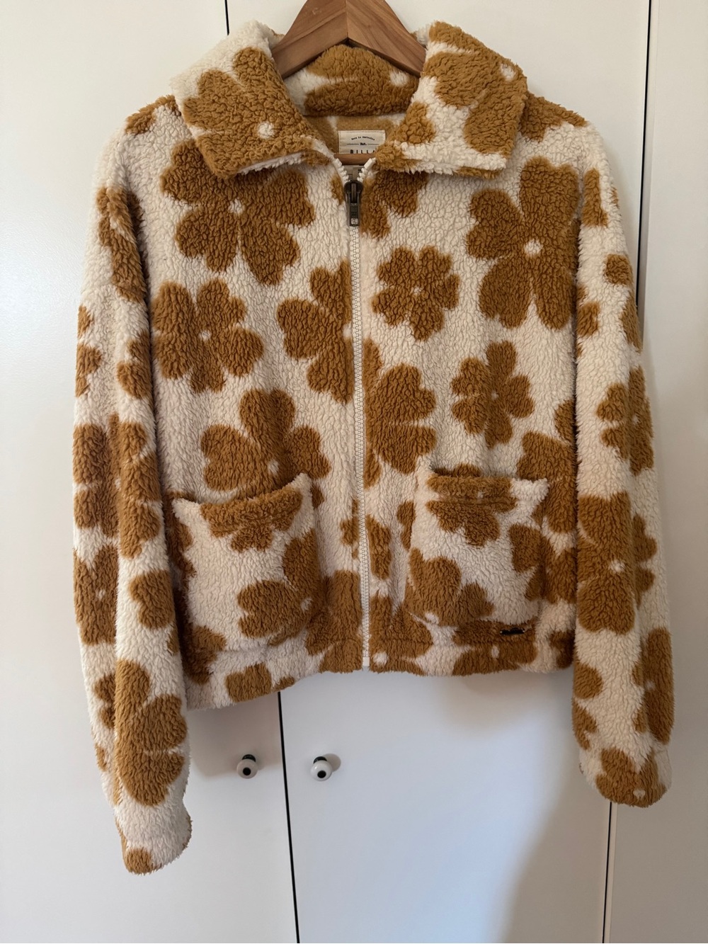 Billabong Cozy Cream & Brown Floral Sherpa Zip Jacket